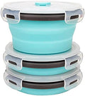 CCyanzi 3piece Round Collapsible Bowl with Lids, Silicone Food Storage Containers, Microwave & Freezer Safe, Space Saving for Kitchen Cabinet and Camping Backpack,(Blue Gray)
