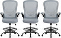 ErGear Drafting Chair,Tall Office Chair with Flip-Up Armrests, High Desk Chair Adjustable Height and Adjustable Footrest Ring, Ergonomic Standing Desk Chair with Lumbar Support, Blue,3 Pack