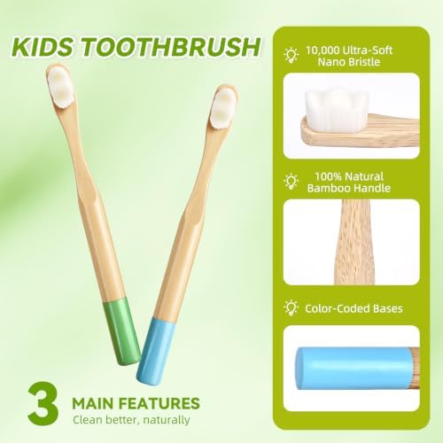 EasyHonor 4 Pack Kids Bamboo Toothbrush, Extra Soft Toothbrush for Kids