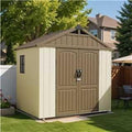 Patiowell 8 x 6 FT Plastic Outdoor Storage Shed with Floor, Resin Shed with Window and Lockable Door for Garden, Backyard, Tool Storage Use, Easy to Install in Brown (Kick-it Shed)