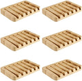 6 Pack Bamboo Soap Dishes, Self Draining Soap Tray with Slanted Waterfall Design, Bar Soap Holder for Shower, Bathroom, Kitchen, Sinks and Countertop, 5.1 x 3.5 x 0.7 Inch