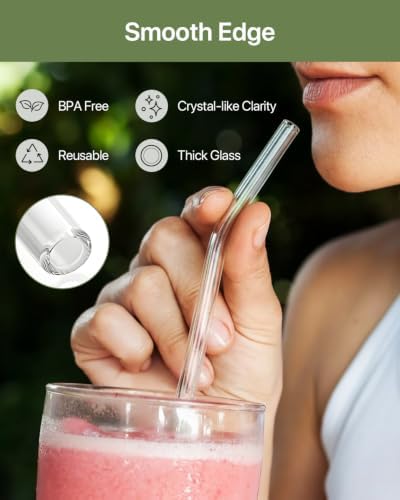 Glass Straws, 18-Pack Reusable Clear Glass Drinking Straws Set