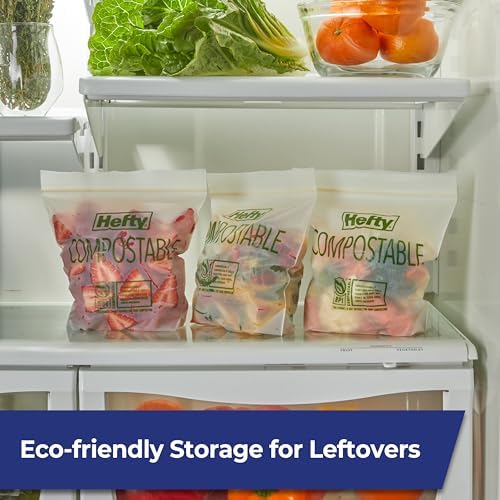Hefty Compostable Press-To-Close Storage Bags, Quart Size, 40 Count