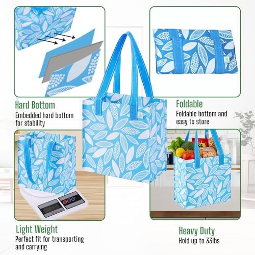 VENO 2/4 Pack Compact Reusable Grocery Shopping Bags with Hard Bottom