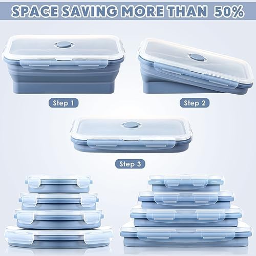 Nuanchu 8 Pcs Collapsible Food Storage Containers, Blue