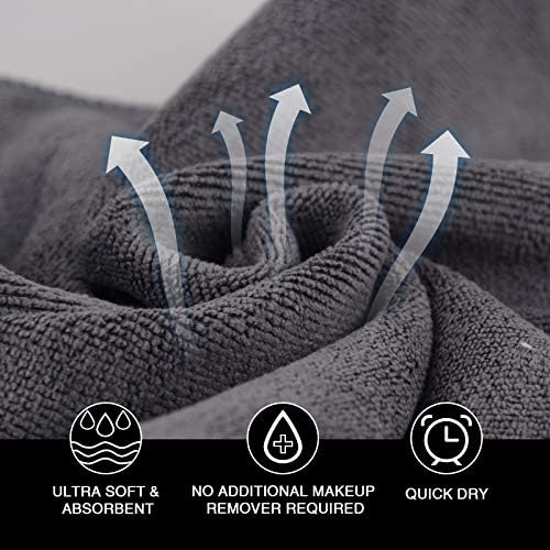 SINLAND Brushed Microfiber Facial Cloths Fast Drying Washcloth 12inch x 12inch Absorbent Face Wash Cloth Soft Makeup Remover Cloths