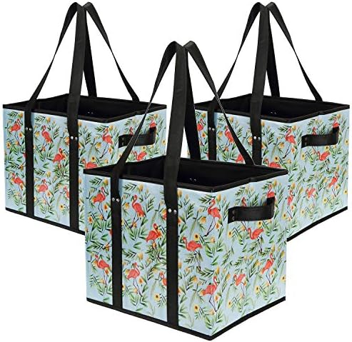 Foraineam Reusable Grocery Bags Set Durable Heavy Duty Tote Bag Collapsible Grocery Shopping Box Bag with Reinforced Bottom
