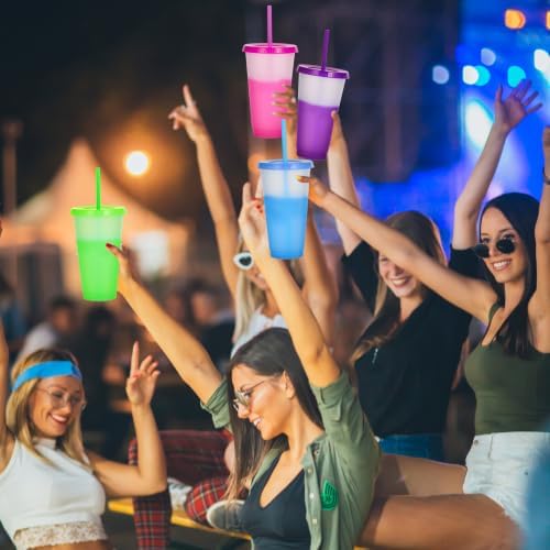 Color Changing Cups, 12 Pack 24oz Plastic Tumblers, Reusable Iced Coffee & Smoothie Cups with Lids and Straws for Parties and Travel (transparent, 12 Pack)