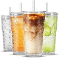 SoulTimes 20oz Begonia Flower Glass Tumbler with Bamboo Lid and Straw–Iced Coffee Glasses Cups for Smoothie, Matcha, Juice, Water etc. Leakproof and Reusable Glassware Drinking for Travel To Go [4Pcs]