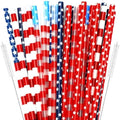 JANYUN 40 Pcs Reusable Patriotic Straws with Cleaning Brush