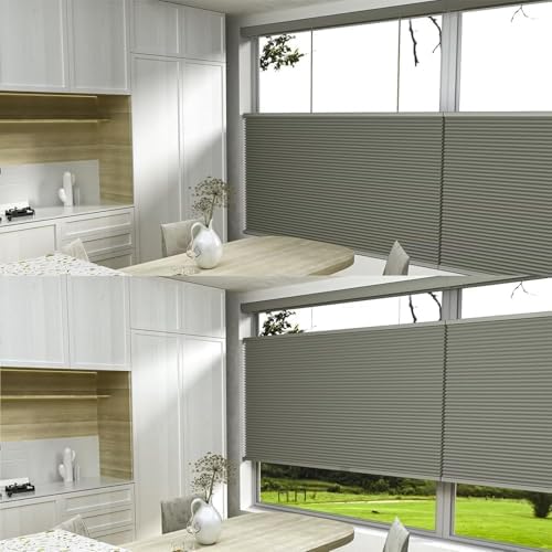 Top Down Bottom Up（TDBU） Cellular Shades, 1.5 inch Cordless Blackout Honeycomb Pleated Blinds for Windows Home Bedroom Office, Light Control, Thermal Insulated, 35" W x 64" H, Gray