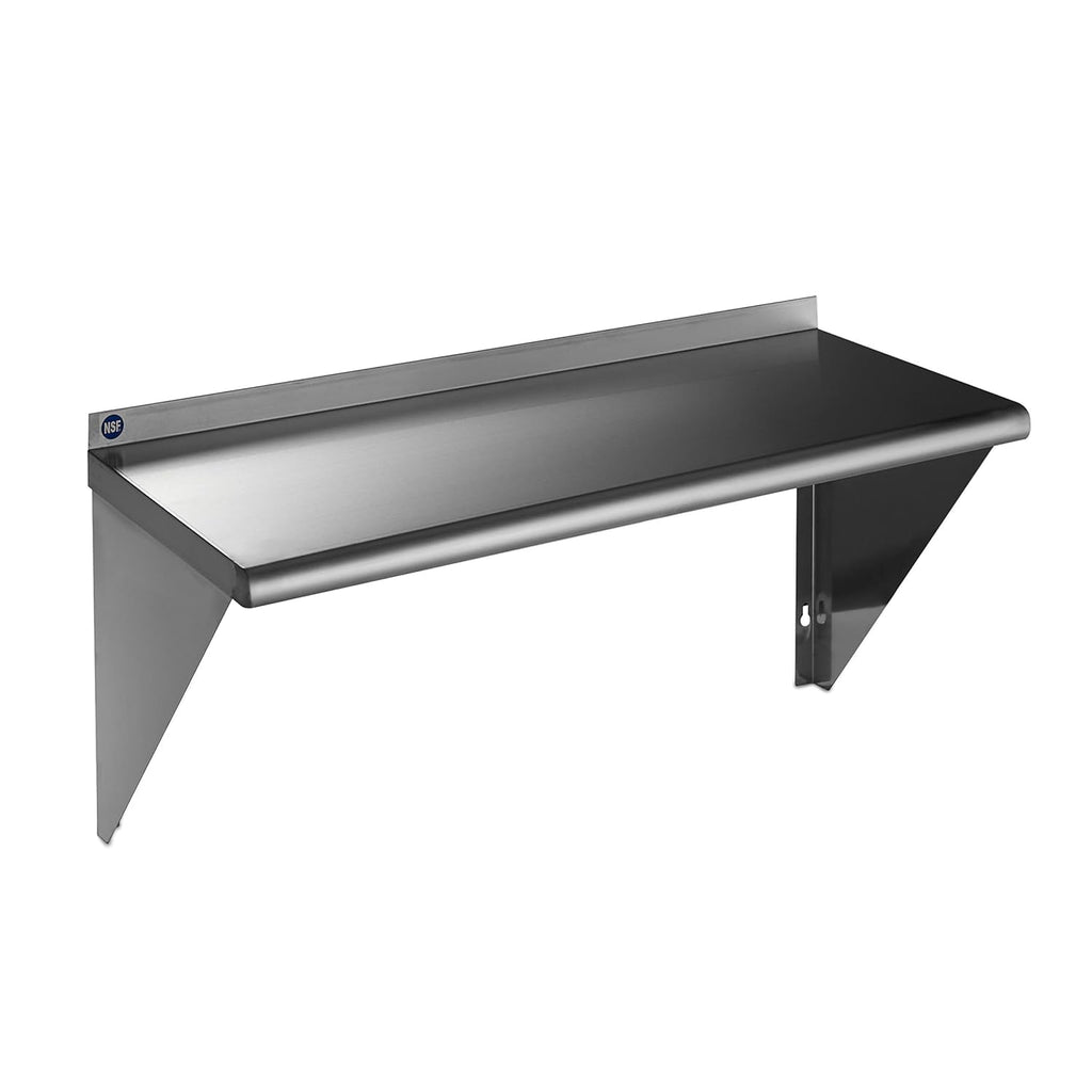 ROCKPOINT Stainless Steel Shelf 18 x 30 Inches 320lb, NSF Metal Commercial Shelves Wall Mount Floating Shelving with Backsplash for Restaurant, Kitchen, Home and Hotel, Silver