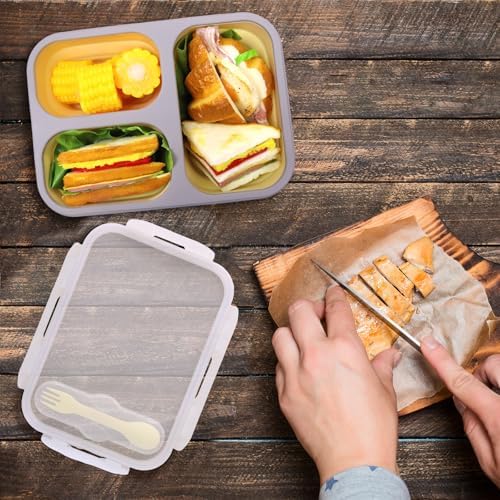 2 Pack Big Collapsible Silicone Bento Lunch Boxes With Lids spoons forks,3 Compartments, Divided Lunch Food Storage Containers, Safe in Microwave, Dishwasher and Freezer, 45.6oz (Yellow+Green)