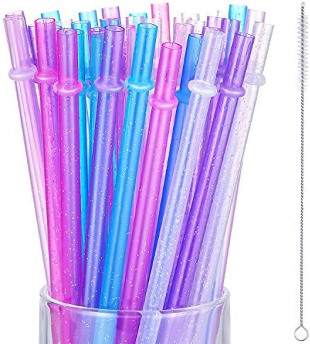 50 Pcs Reusable Glitter Straws 9 in 6 Colors Clear Plastic Drinking Straw