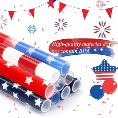 JANYUN 40 Pcs Reusable Patriotic Straws with Cleaning Brush