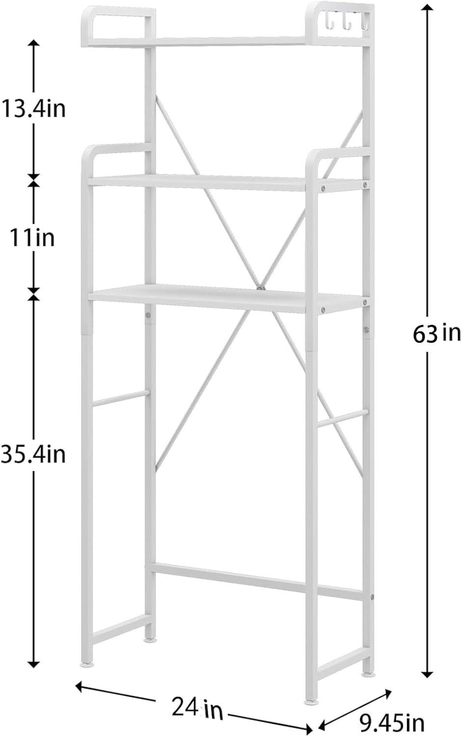 Over The Toilet Storage Rack with 3-Tier Bathroom Shelves, Space Saver Toilet Shelf, Bathroom Storage Organizer with Hooks for Over Toilet Storage and Shelf (White)