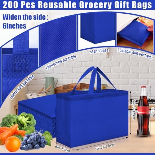 Windyun Reusable Grocery Bags Large Non Woven Shopping Bags with Handles Foldable Portable Tote, 16x6x12 Inch