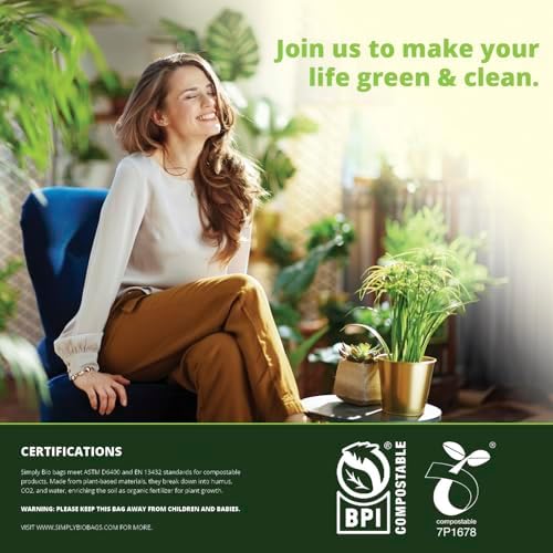 Simply Bio 3 Gallon Compostable Trash Bags Liners Drawstring, Heavy Duty Extra Thick 1 Mil, 11.36 Liter, 50 Bags, Small Kitchen Food Scrap Waste Bag, ASTM D6400, US BPI and OK Compost Home Certified