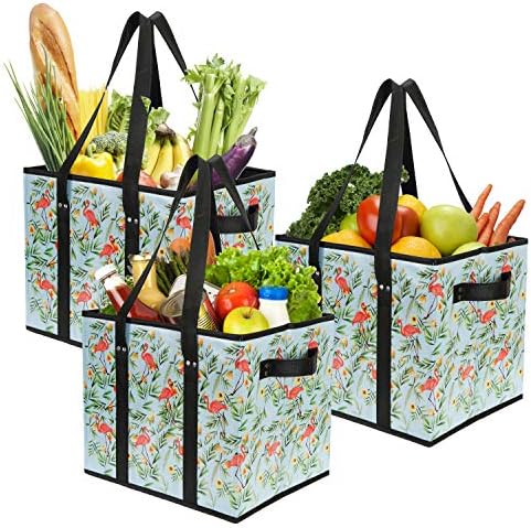 Foraineam Reusable Grocery Bags Set Durable Heavy Duty Tote Bag Collapsible Grocery Shopping Box Bag with Reinforced Bottom