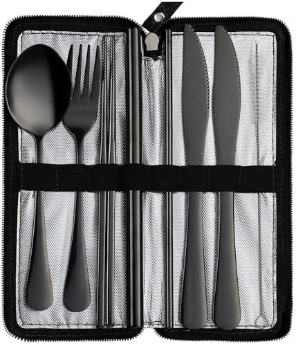 DEVICO Camping Utensils, Stainless Steel Travel Silverware Set with Case
