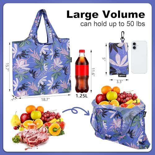 HOLYLUCK Reusable Grocery Bags,Heavy Duty Foldable Shopping Tote Bag (Standard, Purple leaves)