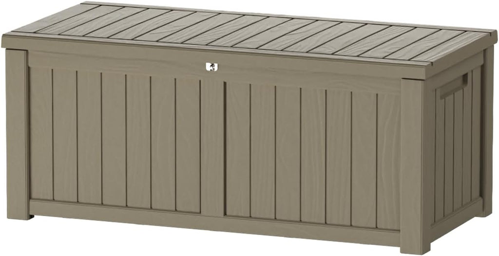 150 Gallon Outdoor Storage Box Waterproof Lockable Resin Deck Box Large, Patio Storage Bin for Pool Accessories Cushion Furniture, Garden Tools, UV-Resistant Outside Delivery Grey