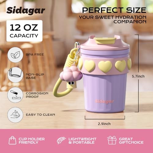 12 oz Insulated Coffee Tumbler with Lid, Cute Travel Mug, Purple