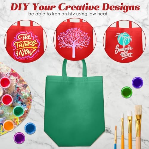 Reginary 50 Pcs Reusable Tote Bags Shopping Bags Non Woven, Red, Green
