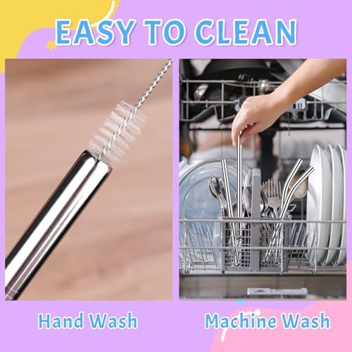 NiHome 4-Pack Stainless Steel Straws for Boba, Smoothie, 10.4” Metal Straws