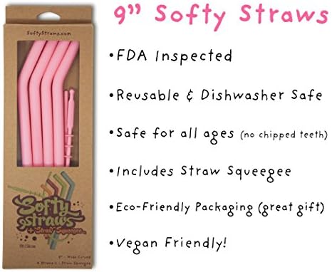 Reusable Silicone Drinking Straws - Big Size with Curved Bend for Tumblers Made from BPA Free No-Rubber Silicon - Flexible, Collapsible, Chewy, Bendy, Safe for Kids/Toddlers