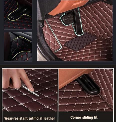 Custom Floor Mats for Cars，Luxury Full Coverage All Weather Car Floor Mats，Leather Car Mat Set ， Floor Mats for 99% of Cars, Trucks & SUVs (Black Rice in Edge Powder)
