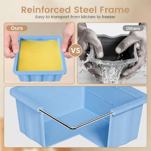 Silicone Freezer Tray for Soup Ice Cubes: 2-Cup Freezing Trays with Lid for Meal Prep - 4Pack Silicon Soup Portion Freeze Tray Make Stock Souped Ice Cube
