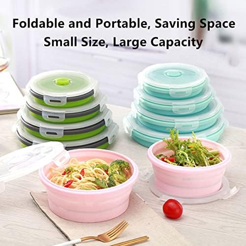 Collapsible Bowls with Lids, Space Saving Silicone Food Storage Containers for Travel Essentials, Camper Must Haves Rv Camping Accessories for Trailers inside, Salad Container for Lunch Green