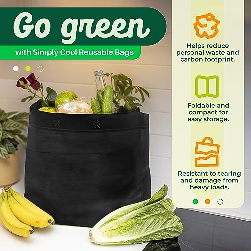 Simply Cool 50 Pack Reusable Grocery Bags, Medium Tote Bags Bulk, Black