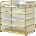 Sinboun Letter Tray Paper Organizer 5-Tier Desk Organizer File Organizer Paper Holder with Handle, Metal Desktop Document Shelf Tray Office Classroom Organization - Gold