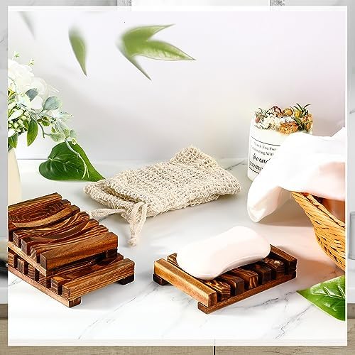 Umigy 40 Pcs Soap Bag Holder Kit, Sisal Mesh Bamboo Tray, Beige, Charcoal