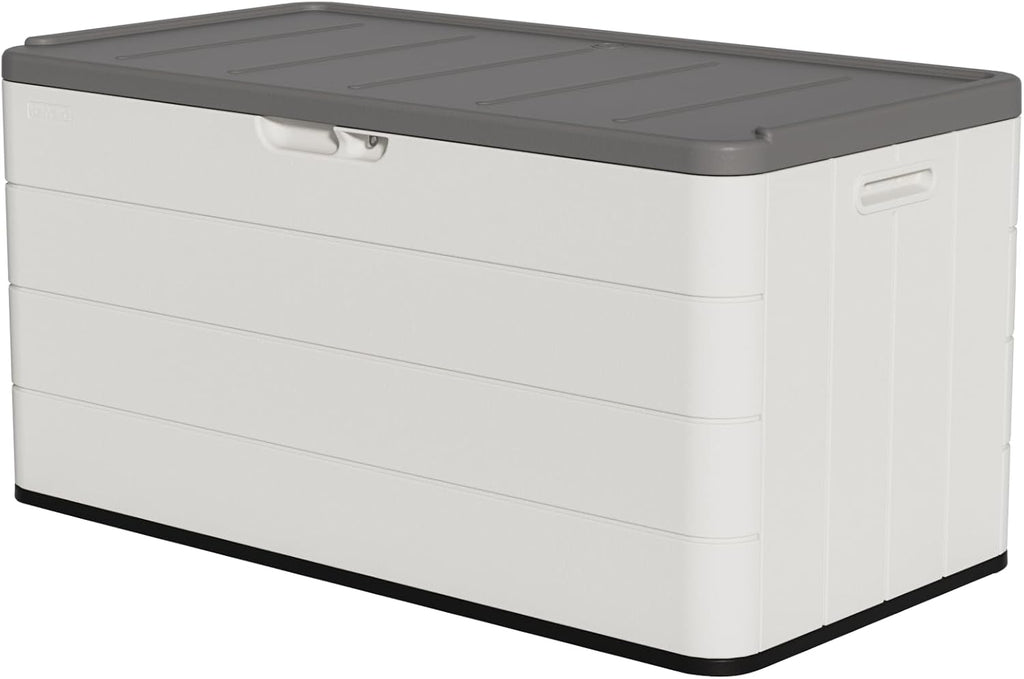 100 Gallon Outdoor Storage Box Waterproof Lockable Resin Deck Box Large, Patio Storage Bin for Pool Accessories Cushion Furniture, Garden Tools, UV-Resistant Outside Delivery Black&White