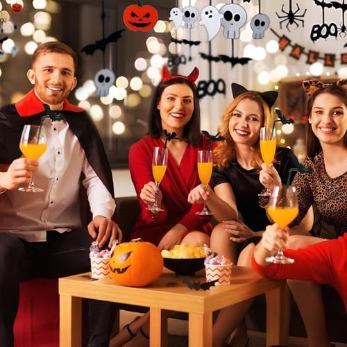 JANYUN 40 Pcs Black Halloween Straws Plastic with Glitter Bat Toppers