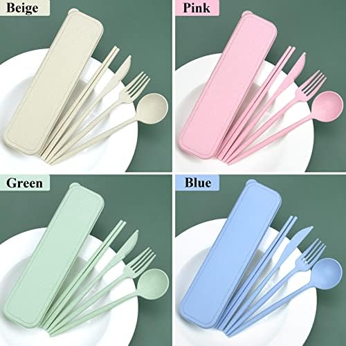 DISSKNIC 4 Sets Travel Utensils with Case, Cutlery Set Chopsticks Fork Spoon Knife with Case, Reusable Plastic Utensils Sets for Lunch Box Accessories,Portable Lunch Box Utensils Set for Daily Use