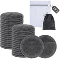 SUNLAND Reusable Makeup Remover Pads for Face,Eye,Lips 32 Pack Microfiber Face Cleansing Gloves Washable with Laundry Bag and Travel Bag Rounds Toner Pads（Round 3.15inchx32,Dark Grey）