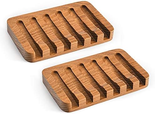 Wooden Soap Dishes for Bathroom Shower,Teak (2P)