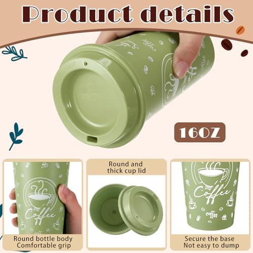 12 Sets Reusable Coffee Cups with Lids, 16oz, Morandi