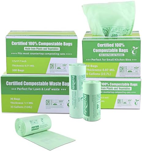 Compostable Bags, 6 Gallon Food Scraps Yard Waste Bags, 100 Count, Extra Thick 0.87 Mil. ASTMD6400 Compost Bags Small Kitchen Trash Bags, Certified By BPI And TÜV AUSTRIA,