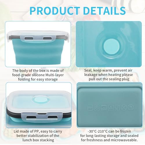 2 Pcs Collapsible Food Storage Containers with Lids and Vent, Silicone Food Storage Containers, Microwave Freezer Dishwasher Safe