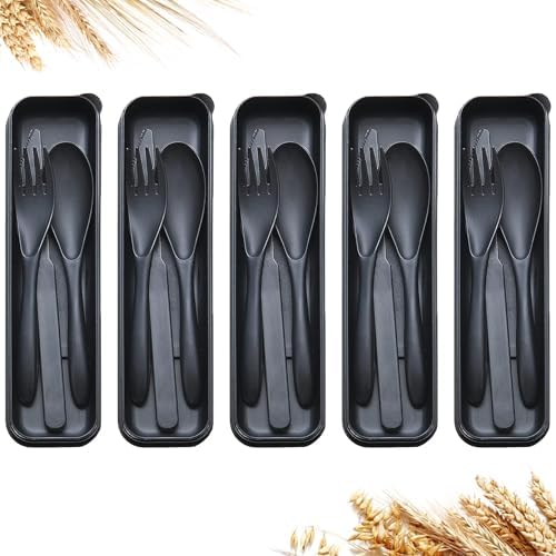 Reusable Travel Utensils Set with Case Wheat Straw Fork Spoon Knife Cutlery