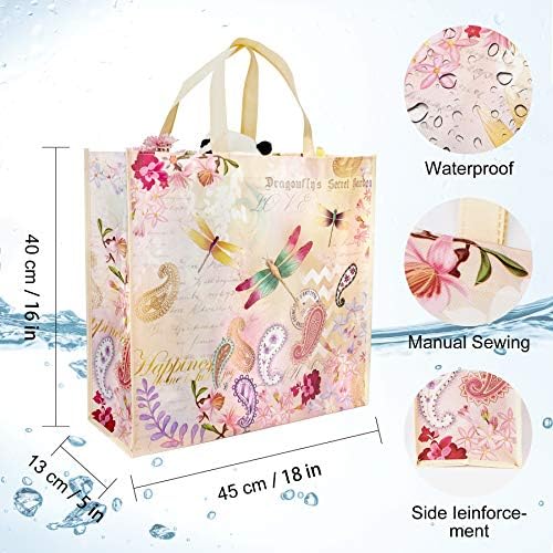NymphFable Dragonfly Shopping Bags, 6 Pack Reusable Grocery Tote Bag 50LBS