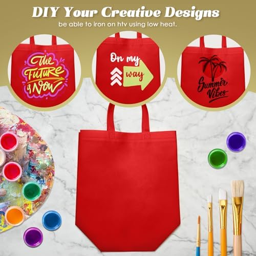 Reginary 100 PCS Non Woven Tote Bags Bulk,Red
