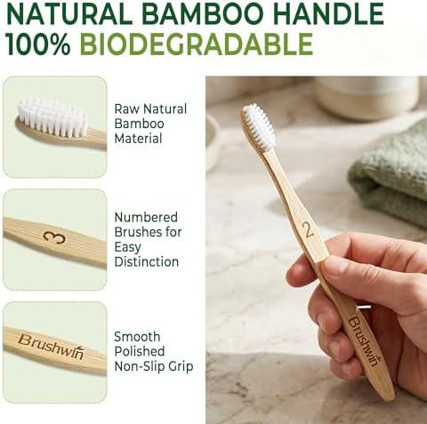 10 Pack Plastic Free Bamboo Toothbrush, Plant-Based Soft Bristle Biodegradable Eco-Friendly Wooden Toothbrushes for Adults and Family