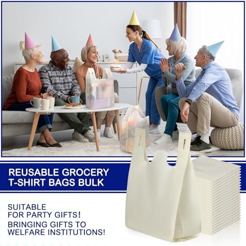 Windyun Large Grocery T-shirt Bags Bulk Reusable Non Woven Shopping Bag Foldable Gift Tote with Handle, 20.5x11x5.5 Inch