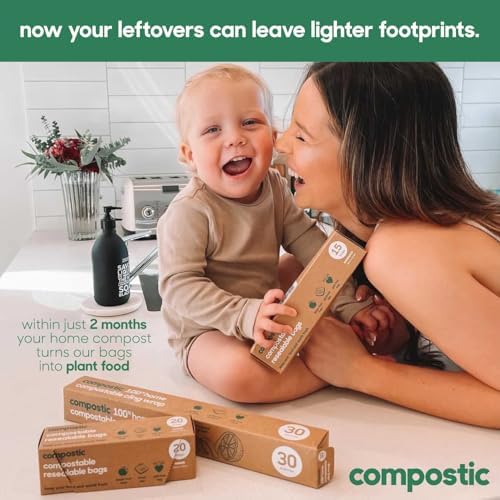Compostic Compostable Snack Bags, 100 Ct Essential, Zip-Seal